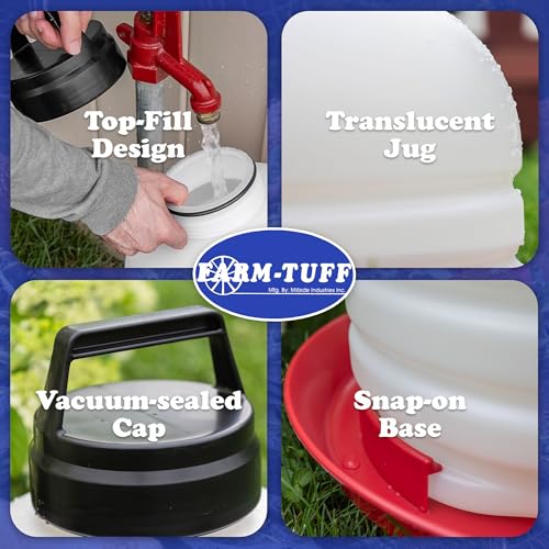FARM-TUFF Premium 5-Gallon Hanging Chicken Waterer – BPA-Free Plastic, Top-Fill Poultry Fountain for Chickens, Ducks, Turkeys & Game Birds - size: 5G+