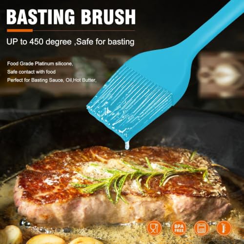 Walfos Silicone Basting Pastry Brush, 600℉ Heat Resistant Pastry Brush for BBQ Grill Baking Kitchen Cooking, BPA Free and Dishwasher Safe - color: Blue, size: Large + Small