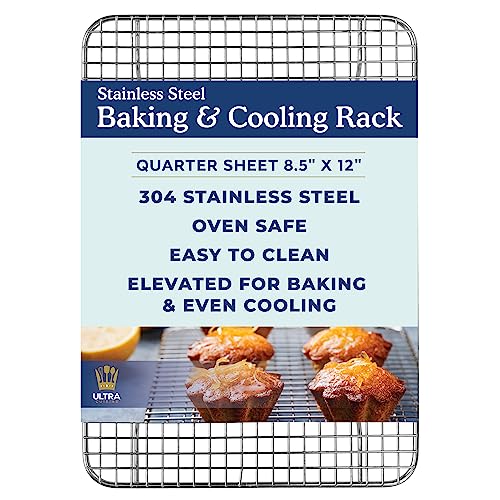 100% Stainless Steel Cooling and Baking Rack - 8.5 x 12-inch | Oven-Safe, Dishwasher-Safe, Heavy Duty, Tight Wire Bake for Oven Cooking, Quarter Sheet Pan, Roasting Rack - size: 8.5" x 12.0" 1-Pack