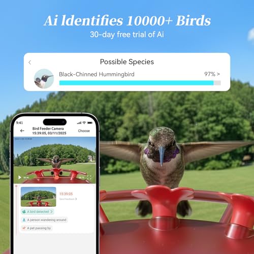 Smart Hummingbird Feeder with Camera 5G WiFi, 3K, Solar Leakproof | AI Bird Alerts, Bee Ant-Pproof Design, Easy Refill, EasyCleaning, Weatherproof, HummingBird Watching, Birthday Gift for Mom