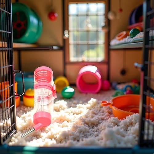 125ML Hamster Water Bottle Steel Ball Design Non-drip Plastic Small Animal Auto Dispenser Pet Supplies Water Feeder for Hamster,Rabbit, Guinea Pig, Squirrel Pink Hanging Water Auto Dispenser
