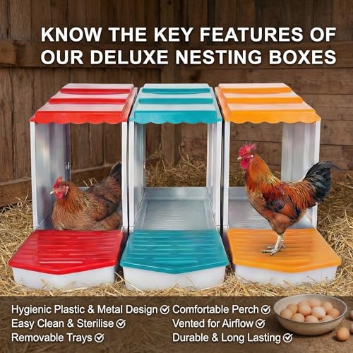 3Compartment Modular Chicken Nesting Boxes with Roll Away Design | Detachable Egg Tray; Perch Included; Modular Design Allows Individual Use or Connection of Multiple Units; Egg Collection