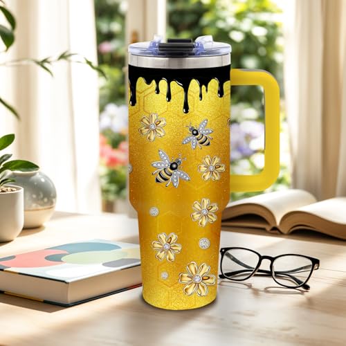 DUUV Queen Bee Tumbler 40oz, Insulated Gold Bee Gift for Women | Diamond Bees Tumbler Leakproof, Girly Bees Design Mug, Gold Honeycomb Gift for Women, Chrismas Birthday Ideal Gifts, 1 Pack - color: Diamond Bee