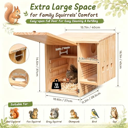 Extra Large Squirrel House for Outside, Wooden Squirrel Nesting Box | Solid Pine Den Box, Predator Guard & Easy-Clean Front Door, Enhanced Protection, Backyard Habitat Shelter for Outdoor Winter - size: Extra Large