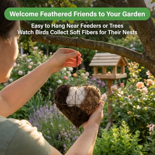 Alpaca Fiber Bird Nesting Heart, Refillable Bird Nesting Material Holder, Hummingbird Houses Nest Boxes for Outdoor Wild Birds Nestings