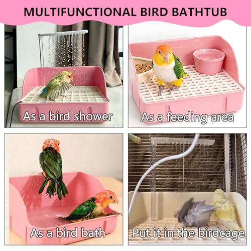 Automatic Parakeet Bird Bath with Pump,Parrot Shower Bathtub (Pink) | Circulating Water System Large Bird Fountain Bath Bathing Tub for Budgie Cockatiel Lovebird Conure - color: Pink