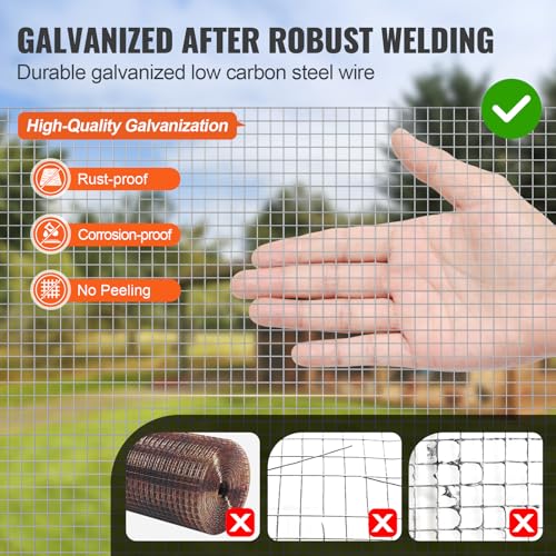 VEVOR Hardware Cloth, 1/4 inch 36in x 100 ft 23 Gauge, Hot Dipped Galvanized Wire Mesh Roll, Chicken Wire Fencing, Wire Mesh for Rabbit Cages, Garden, Small Rodents - size: 36'' x 100'