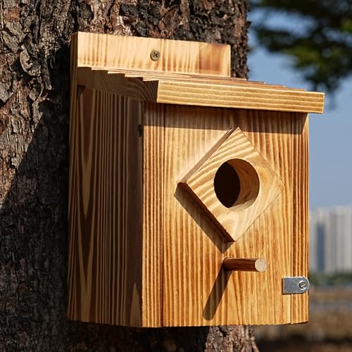Waterproof Wooden Blue Bird House, Weather-Treated Bird Box for Outdoors | 1.5 Inch Entrance Diameter, No Assembly Required Design, Easy to Clean, for Wrens, Swallows, Finches, Chickadee - color: brown
