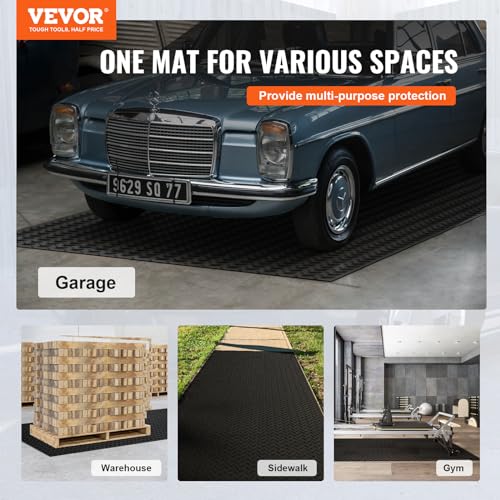 VEVOR Diamond-Plate Rubber Flooring Roll, 3 mm x 4 ft x 8 ft Floor Mat, SBR Rubber Roll, Easy to Clean, for Under Cars, Garage, Industry, Gym, Black - size: 4 ft x 8 ft