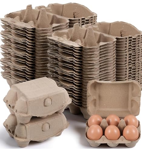 50 Pieces Natural Material Empty Egg Cartons, Each Holds 6 Fiber Egg Carton For Home, Farm, Market, Camping, Picnic, Travel,Reusable.