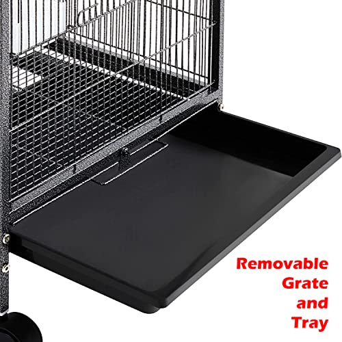 36-Inch Deluxe Sturdy Wrought Iron Bird Flight Open Play Top Cage with Rolling Stand for Parrots Conure Lovebird Cockatiel