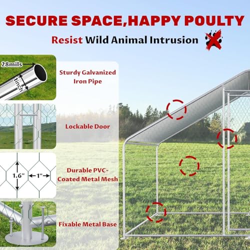 Large Metal Chicken Coop 118x78x78 in, Walk in Run with Cover | Walk-in chicken run with galvanized steel frame, waterproof UV-resistant cover, lockable door, and full-coverage wire mesh - color: 1-Unit Coop