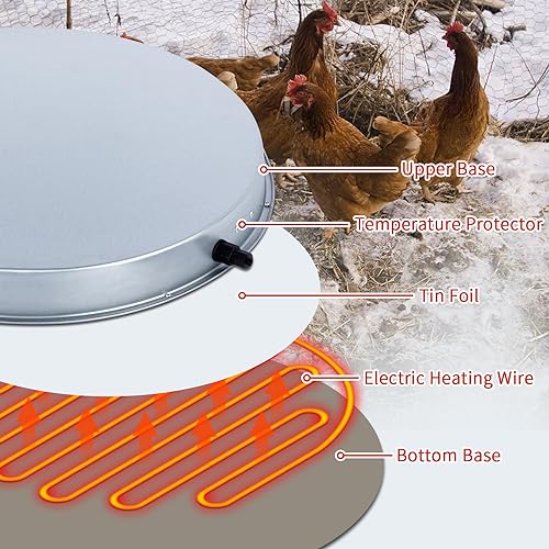 Chicken Water Heater for Winter， Heated Poultry Waterer Base,with Thermostat and 9.8ft Power Cord, Dia.11in - size: 1PACK