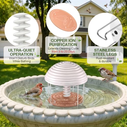 Bird Bath Water Agitator with 2 Round 99.99% Pure Copper Disk, Battery Powered Bird Bath Circulator, Quiet Waterproof Mover Keeps Water Fresh for All Season Use (Gray Spiral) - style: Gray Spiral