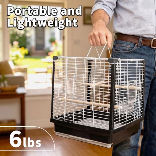 17.5 Inch Small Bird Cage & Travel Carrier – Portable Parrot Cage for Home, Outing, Pet Clinic or Temporary Placement, Suitable for Small Medium Birds Like Parakeets Conures Lovebirds Cockatiels