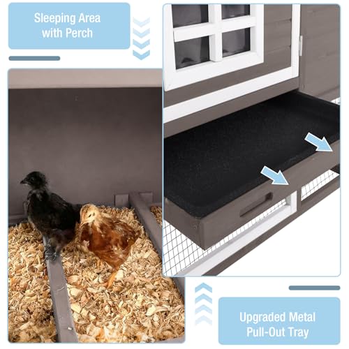 Large Chicken Coop with Run, Mobile Chicken Tractor with Wheels, Wooden Hen House with Waterproof Roof, Nesting Box and Pull-Out Tray, Poultry Cage for 4 Chickens, Rabbit/Bunny Hutch (Brown) - color: Brown
