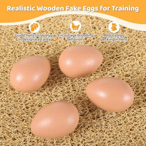 8 Pack Chicken Nesting Pads, Washable Nesting Box Liners for Chicken Coop, Reusable Plastic Nest Box Pads with 4 Pcs Fake Wooden Eggs, Chicken Laying Mats, 12×12×0.8 inch - color: Khaki x 8