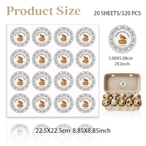 320 Pcs Quail Eggs Carton Labels, 2 Inch Round Fresh Quail Eggs Handling Stickers Waterproof PET Adhesive Quails Egg Packaging Sticker for Box Container Carton Farm Supplies - color: Quail Eggs