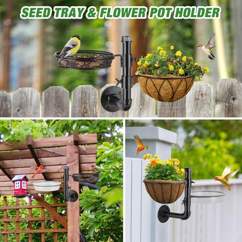 Urban Deco Wall Mounted Bird Feeder With Detachable Tray and 2 Water Bowls for Balcony, Yard, Fence, and Tree - Black - color: wall mounted bird feeder black