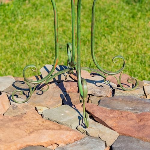 Zaer Ltd. Deep Well Made Metal Birdbath with 2 Cast Iron Birds and Leaf Decoration (Verdi Green) - color: Verdi Green