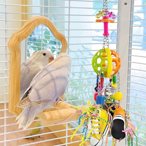 Bird Toys, Interactive Chew Toy, Pullable Colorful Sneakers & Acrylic Sticks for Moderate-Sized Parrots Like Quaker Parrot, Caique, Senegal Parrot and Small Parrots Like Cockatiels, Lovebirds