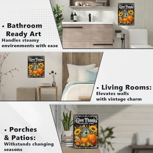 Give Thanks Birdhouse Tin Sign Sunflower Pumpkin Fall Wall Art for Kitchen Dining Room Living Room Porch Entryway and Rustic Farmhouse Home Decor 16 * 12In - color: Vintage Thanksgiving Tin Sign 10, size: 30X40cm(12*16in)