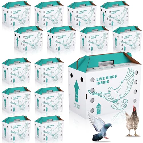 15 Pack Single Live Chicken Shipping Boxes 17.5 x 8.5 x 11.5" Live Bird Shipping Boxes Cardboard Pet Carrier with Handle for Poultry, Pigeons, & Canaries (Green) - color: Green