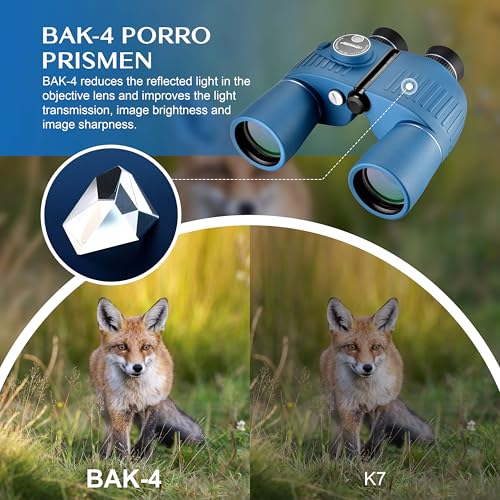 AOMEKIE 10X50 Marine Binoculars for Adults with Rangefinder Compass, Waterproof Marine Binoculars for Sailing Boating Fishing for General Marine and Outdoor Viewing