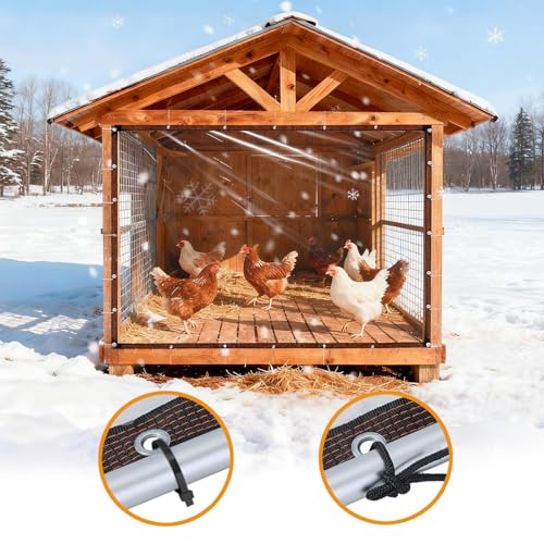 DLronwey 6.6x10ft Chicken Coop Cover for Winter,Chicken Coop Tarp with Elastic Cords & Rope,Waterproof Windproof Winterizing Insulation for Chicken Run,Porch Patio Poultry Enclosure