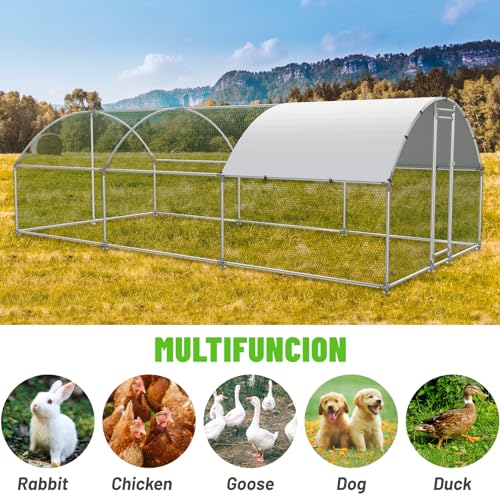 NUGRIART Large Metal Chicken Coop Walk-in Poultry Cage with Water-Resident and Anti-UV Cover Duck Rabbit Cat House Outdoor Chicken Run Pen with Round Roof - size: 19’L×10’W×6.5’H