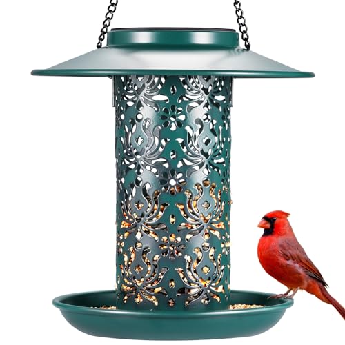 SWEETFULL Solar Bird Feeders for Outside Metal Outdoor Hanging,Wild feeders as Gift Ideas Lovers Garden Yard Patio Cardinals (Chew-Proof,Heavy Duty Weather Resistance 2LBs) - size: 7.5"x 7.5"