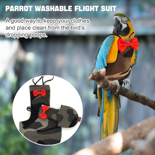 Bird Diaper Washable Reusable Parrot Flight Suit Nappies Protective Breathable Parrot Nappy Clothes for Parakeet, Macaw, Budgie, Canary, Cockatiel (Camouflage, Small) - size: Small
