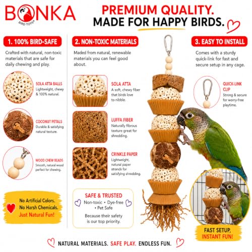 Bonka Bird Toys 1931N Natural Three Cake Parrot Chew Shred Forage Cage Toy, Conure, Amazon, Pionus, and Similar