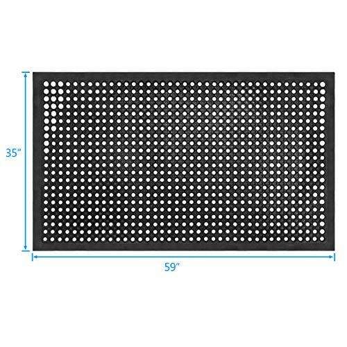 Lovinland Ourdoor Rubber Floor Mat for Outside Entrance 60"x35" | large heavy duty non-slip waterproof easy to clean drainage mat foot clean pad for pool,patio,wet,garage,front door