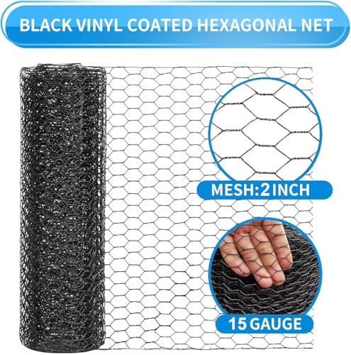 60'' x 100' Black Chicken Wire Mesh Fence, 15 Gauge Poultry Netting and 2 inch Mesh Fence Roll, Chicken Wire for Floral Arrangements/Crafts/Farm/Livestock/Pet Protection