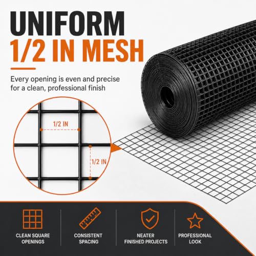 HORCH Black Hardware Cloth 1/2 inch 24 x 100 ft 19 Gauge | Chicken Wire Mesh Roll, Chicken Wire Fencing, Wire Fence Roll, Tree Guard, Rat Wire, Hardware Mesh - size: 1/2'' x 24'' x 100'