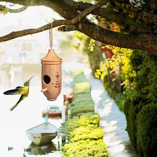 NUOBESTY Hummingbird House, 3 Pack Natural Beech Wood Bird House for Outside Hanging, Small Bird Nest Shelter for Finch Chickadee, Home, Outdoors, Garden Decor