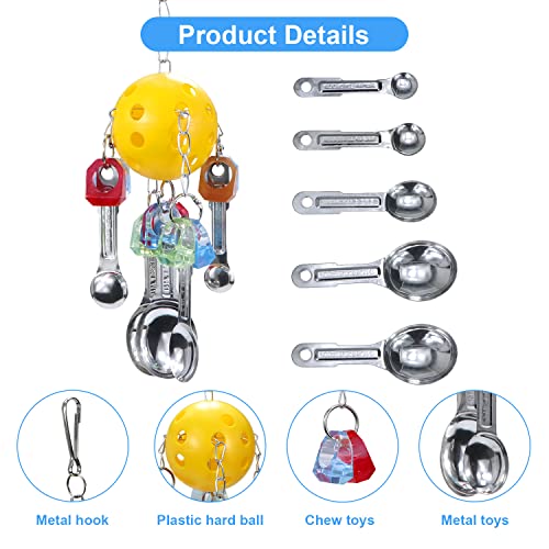 Litewoo Bird Chew Toy Metal Spoons Hanging for Parrot Macaw | 5 metal spoons, colorful acrylic flower, durable chew toy, cage hanging swing, for parrots/cockatoos/african grey/conure - color: A - Spoon Toy