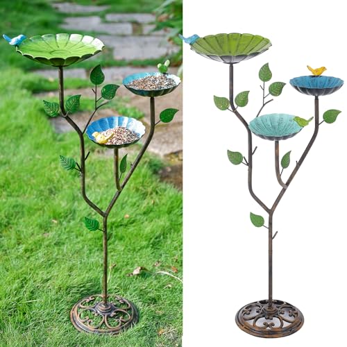 Bird Baths for Outdoors, 37" H Bird Bath for Outside, 3-in-1 Bird Feeders for Outdoors, Pedestal Birdbaths, Metal Bird Bath Bowl for Garden, Lawn, Yard Decor