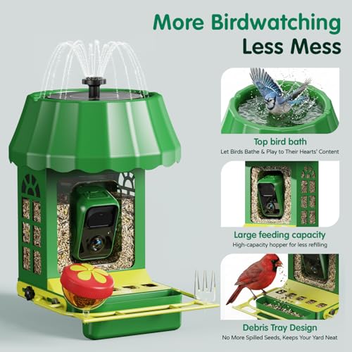 Avinory Smart Metal Bird Feeder with Camera 2.5K HD, Solar Powered AI Bird Identifier 10000+ Species, Wireless,Live Stream&Color Night Vision,Squirrel Proof for Outdoor Birds Watching Gift, 32GB Card