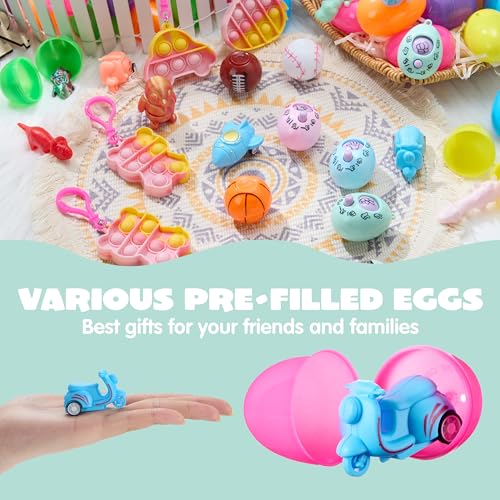 JJOYIN 24 Pcs Prefilled Easter Eggs with Assorted Toys, Filled with Easter Toys, Easter Basket Stuffers for Kids, Easter Egg Hunt , Classroom Prize Supplies - style: mix