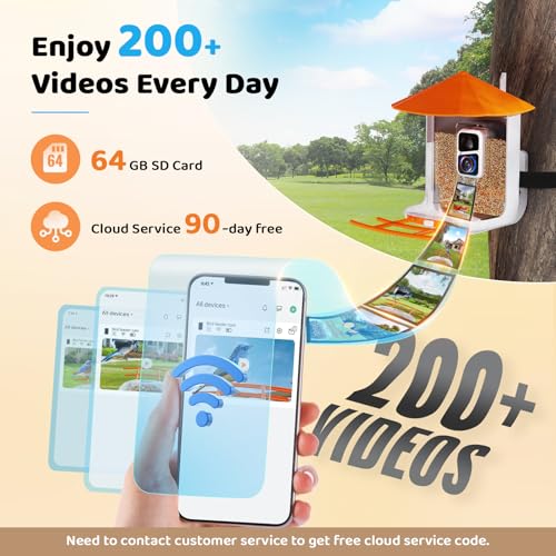 Smart Bird Feeder with Camera, 2K HD, AI Bird ID, Solar Powered | Auto-captures backyard visitors, sends real-time alerts, stores clips on 64GB card and includes DIY add-ons for bird lovers