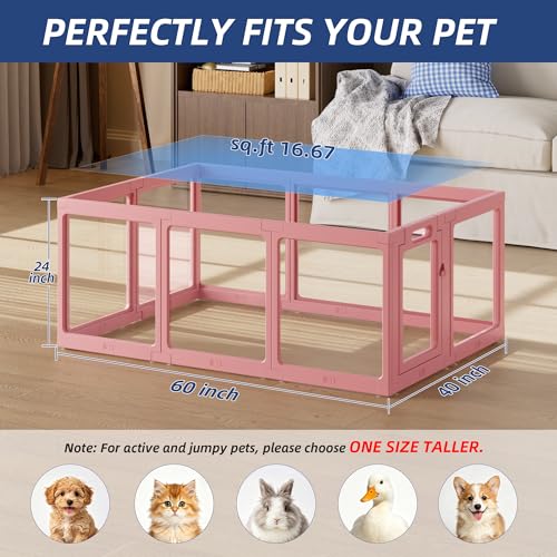 Clear Acrylic Dog Playpen Indoor, Puppy Cat Small Pet Play Pen, Pet Cat Playpen for Rabbits, Dog Fence Crate Kennel Whelping Cage (Pink, 10 Panel) - color: Pink, size: 24"H