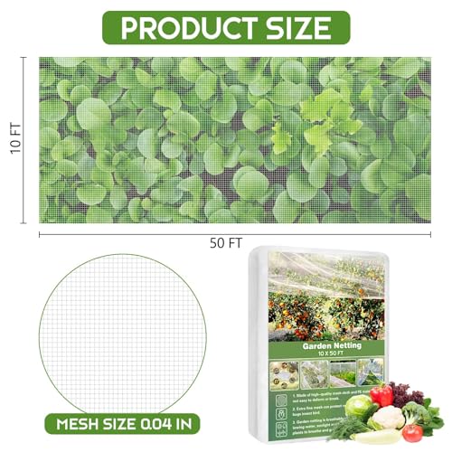 Unves Garden Netting, 10' x 50' Ultra Fine Mesh Bird Netting for Garden | Insect Mosquito Net for Patio Protection, Pests Bugs Plant Covers for Vegetable Plants Fruit Trees Berry Bushes - size: 10 x 50 Ft x 1 pc