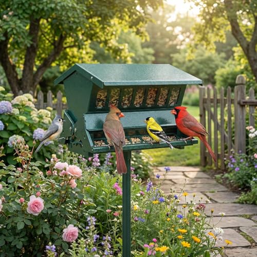Zonon 12lbs Squirrel Resistant Bird Feeder on Pole | Squirrel Proof Bird Feeders on Pole, Metal Construction, Providing Stable Ground Installation for Outdoor Garden Yard