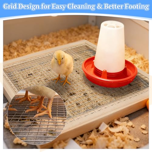 Chick Brooder Pads Kit with 4 Hatchling Liners, 1 Wooden-Frame Metal Grid Tray and 1 Cleaning Brush, Odor-Control Brooder Maintenance Kit, Keeps Feed and Water Clean, for Baby Chicks