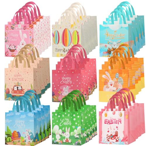 Bszatan 36PCS Easter Gift Bags with Handles, Treat Bags with Happy Bunny Carrot Chick, Multifunctional Non-Woven Easter Baskets for Egg Hunt, Gifts Wrapping, Party Supplies, 8.3×7.9×5.9inch - color: Easter Bags 36 PCS