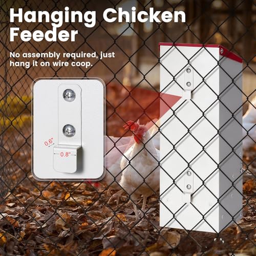 8Lbs Metal Chicken Feeder with Lockable Feed Door | Quail Feeders No Waste, Wall Mounted Poultry Feeder, Gravity Fed, Galvanized Steel Material, for Chicken Coop