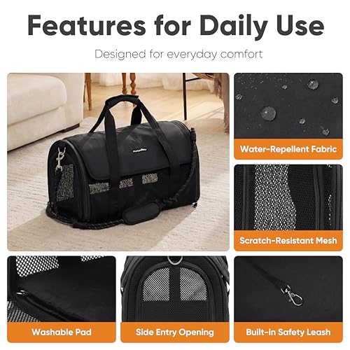 FUKUMARU Cat Carrier Soft, Ultra Lightweight Airline Approved Dog Carrier | Kitten Carrier with Anti-Scratch Mesh, Breathable Small Dog Carrier Bag, Collapsible Pet Carrier for Cats Under 15 lb, Black - color: Black