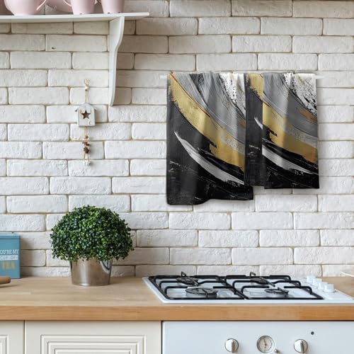 Giwawa Black White and Gold Hand Towels Black Gold Abstract Painting Kitchen Towels Modern Black White Grey Minimalist Neutral Towels Set of 2 Decorative Bath Towels for Home Decor 14 x 28 Inch - color: Black White and Gold